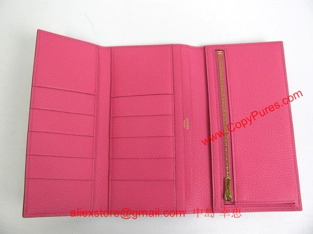 HERMES（エルメス）ベアン三つ折長財布シェーブル/ローズティリアン